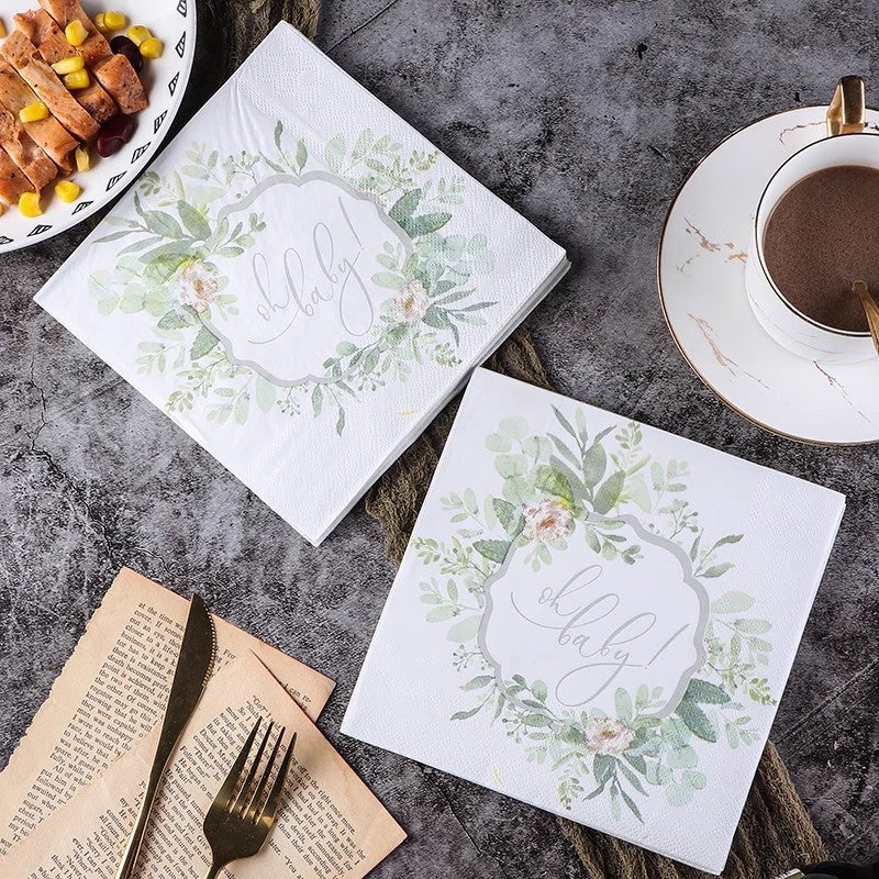 Supply Spot New Leaves Color Printing Napkin Paper Towel Western Restaurant Bakery For Facial Tissue - Image 1