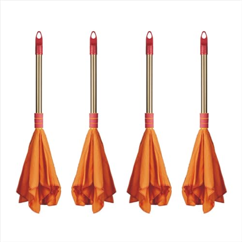 Vimal Golden Handle Duster (Dust Mop - High Density Dusting Cloth with Handle) Orange Color Flannel Cloth Stick for Home/Office Cleaning (Pack of 4 Units) - Image 1