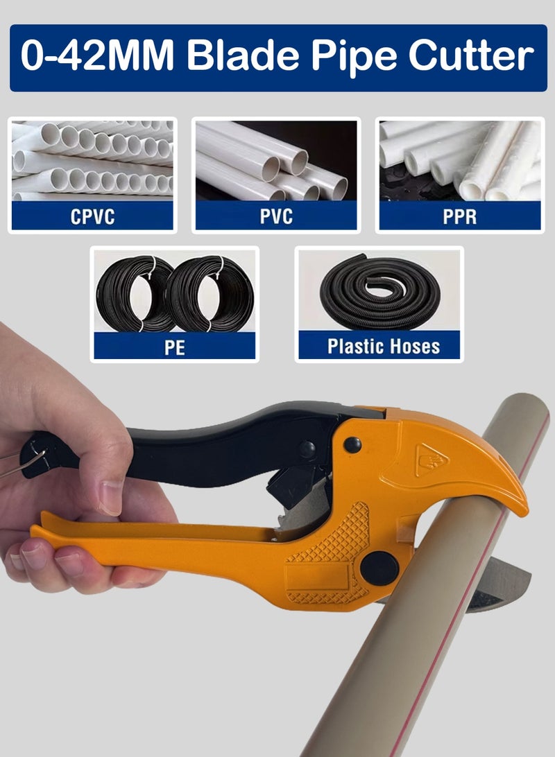 LOOPITYS Pipe Cutter 42MM PPR/PEX/PVC/PU/PP (from Ø1mm to Ø42mm) 1.25 inch Ratchet Adjustment Large Opening Manual Cutting Tool，for Vinyl and Rubber Tubing Cuter Tool Pipe widely used in home decoration, pipe repair,construction engineering and other felds. - Image 1