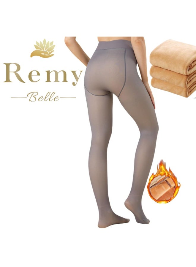 Remy Belle Grey Fleece Lined Tights Women 300G Thick One Line Thermal Winter Warm Translucent Sheer Tight, Winter Thick Pantyhose Slim Stretchy Leggings - Image 1