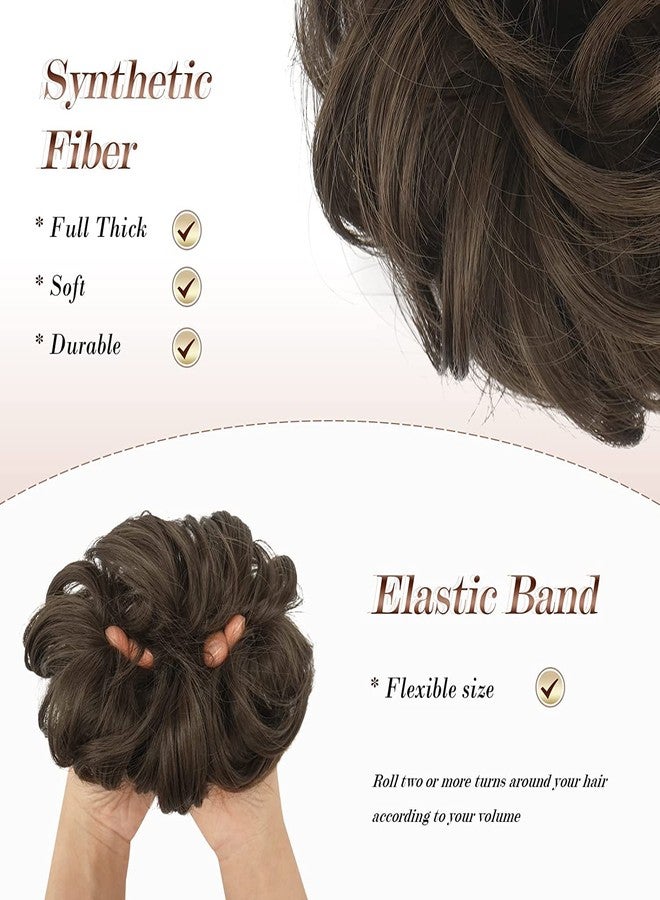 Calitate24 Messy Bun Hair Piece Brown Hair Bun Extension, Women Ponytail Extension Wavy Hair Wig Synthetic Fiber Scrunchies with Elastic Rubber Band Artificial Hair Tousled Updo Chignon - Image 3