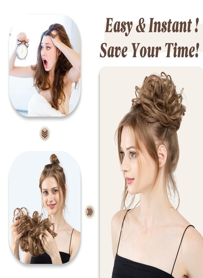 Calitate24 Messy Bun Hair Piece Brown Hair Bun Extension, Women Ponytail Extension Wavy Hair Wig Synthetic Fiber Scrunchies with Elastic Rubber Band Artificial Hair Tousled Updo Chignon - Image 5