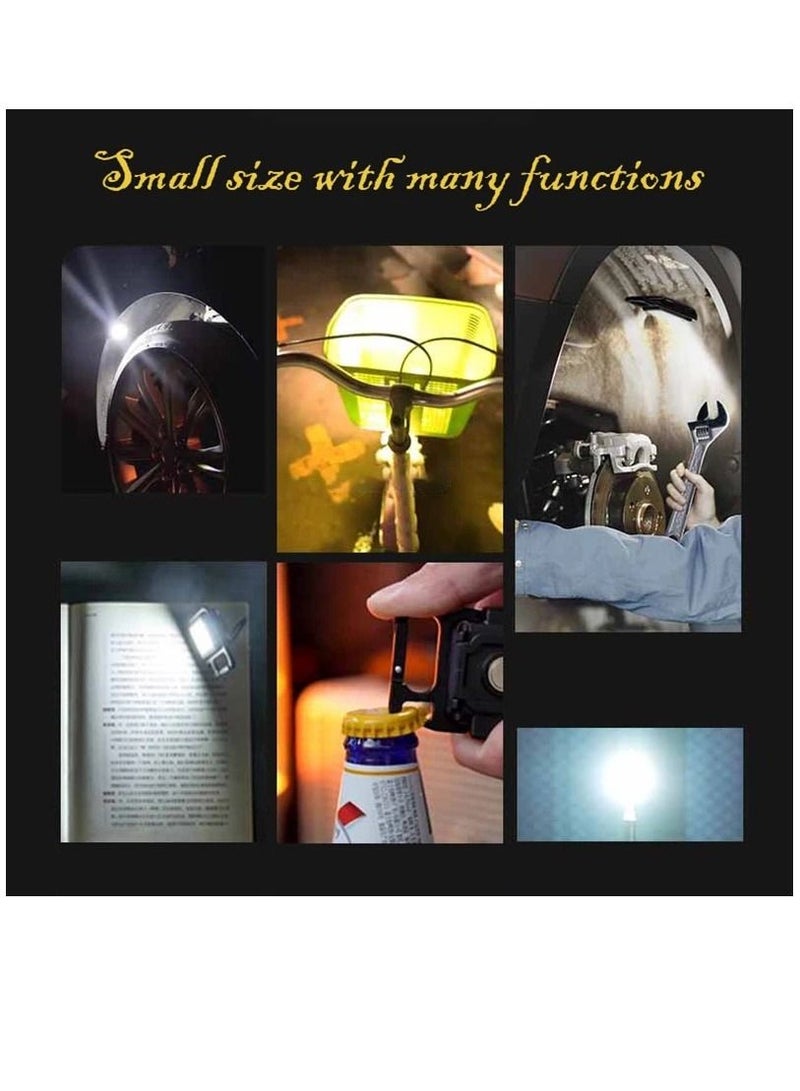 Mini Flashlight, 800Lumens COB Bright Rechargeable Keychain Flashlights, 4 Light Modes Portable Pocket Light with Folding Bracket Bottle Opener and Magnet Base for Camping Fishing Walking (PACK OF THR - Image 2