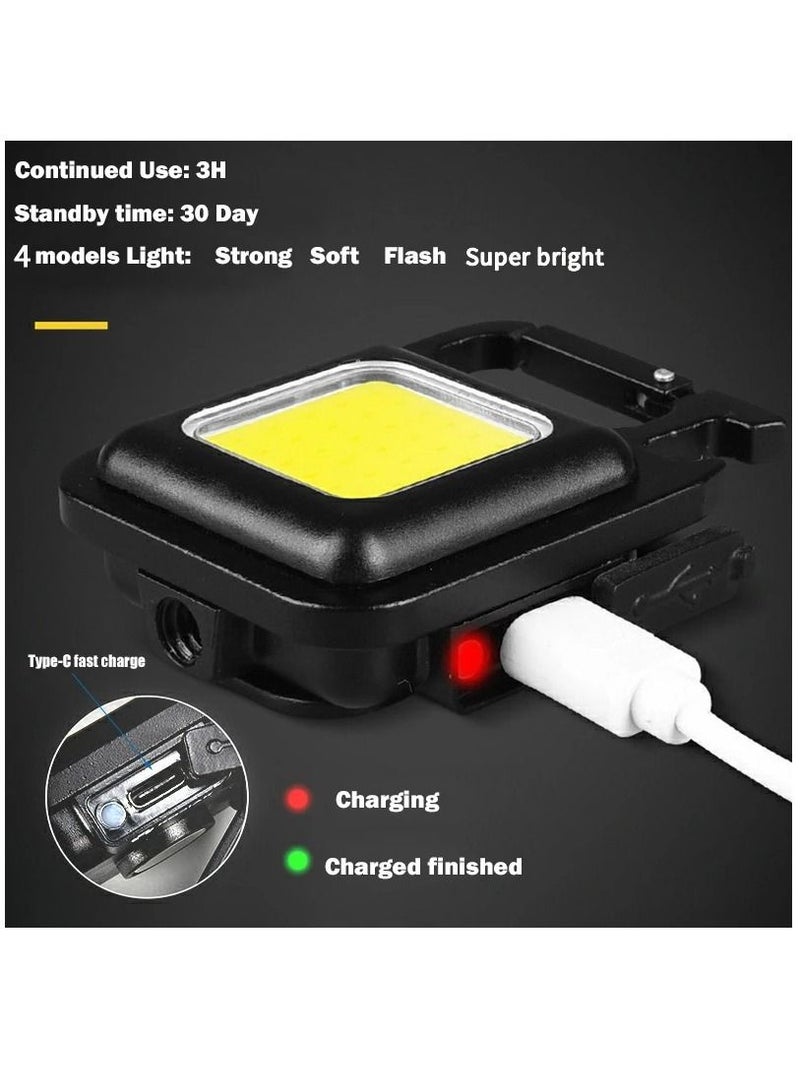 Mini Flashlight, 800Lumens COB Bright Rechargeable Keychain Flashlights, 4 Light Modes Portable Pocket Light with Folding Bracket Bottle Opener and Magnet Base for Camping Fishing Walking (PACK OF THR - Image 4