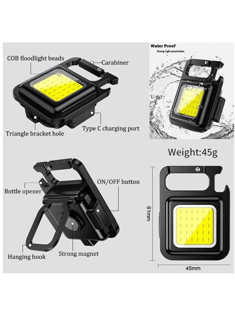 Mini Flashlight, 800Lumens COB Bright Rechargeable Keychain Flashlights, 4 Light Modes Portable Pocket Light with Folding Bracket Bottle Opener and Magnet Base for Camping Fishing Walking (PACK OF THR - Image 3