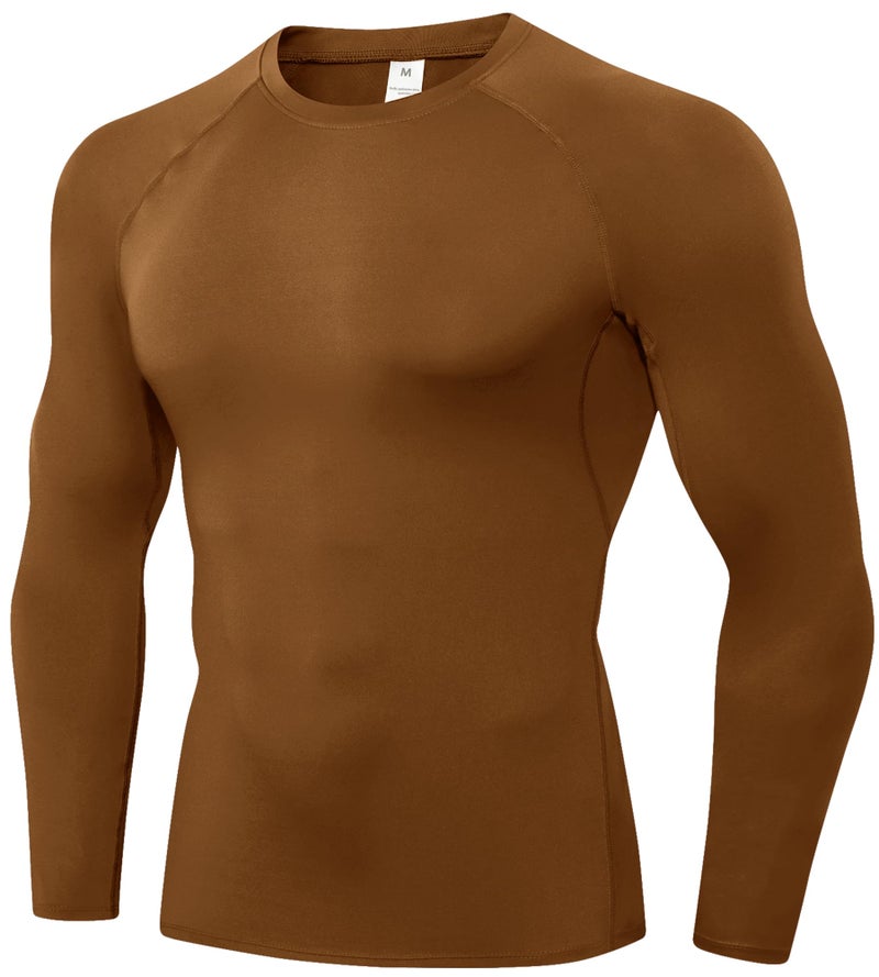 SPVISE Brown Long Sleeve Compression Shirt Men Cool Dry Workout Shirts Running Gym T-Shirt Thermal Tops Athletic Base Layer - Image 1