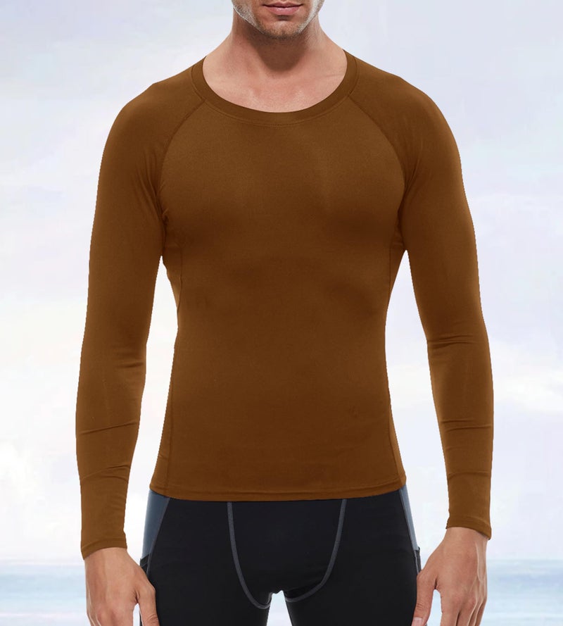 SPVISE Brown Long Sleeve Compression Shirt Men Cool Dry Workout Shirts Running Gym T-Shirt Thermal Tops Athletic Base Layer - Image 4