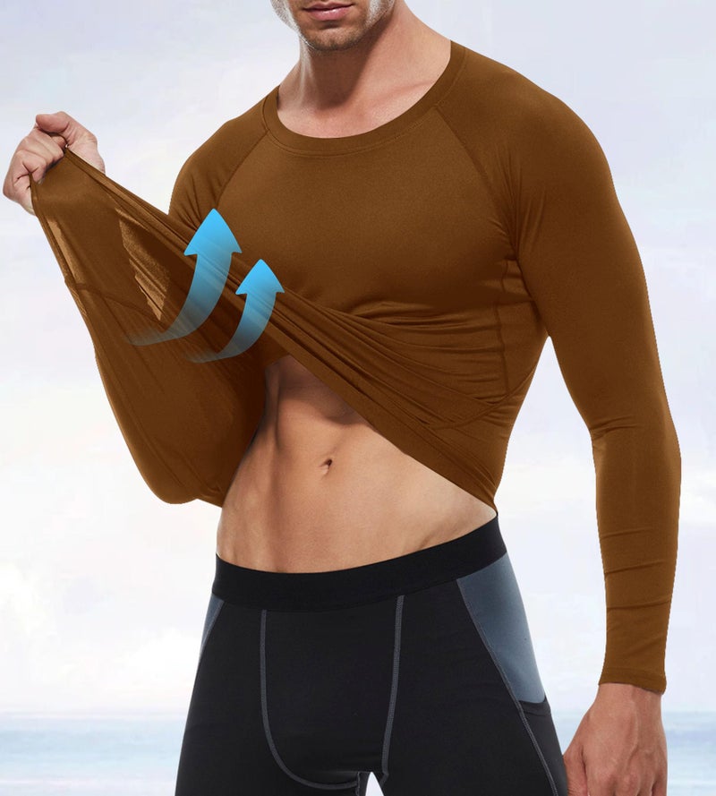 SPVISE Brown Long Sleeve Compression Shirt Men Cool Dry Workout Shirts Running Gym T-Shirt Thermal Tops Athletic Base Layer - Image 2