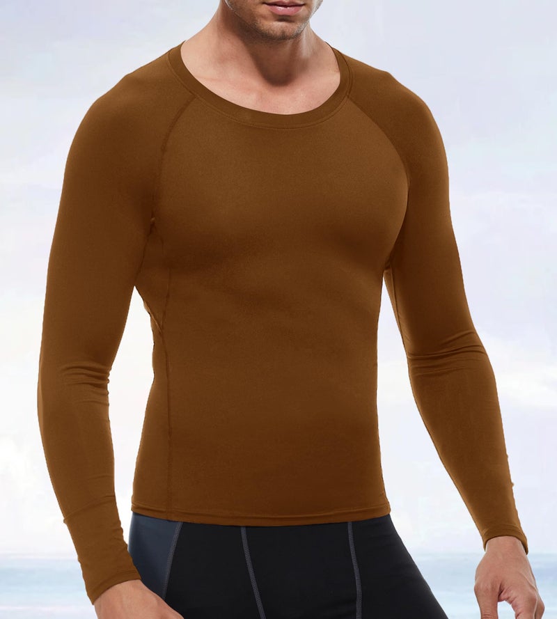 SPVISE Brown Long Sleeve Compression Shirt Men Cool Dry Workout Shirts Running Gym T-Shirt Thermal Tops Athletic Base Layer - Image 3