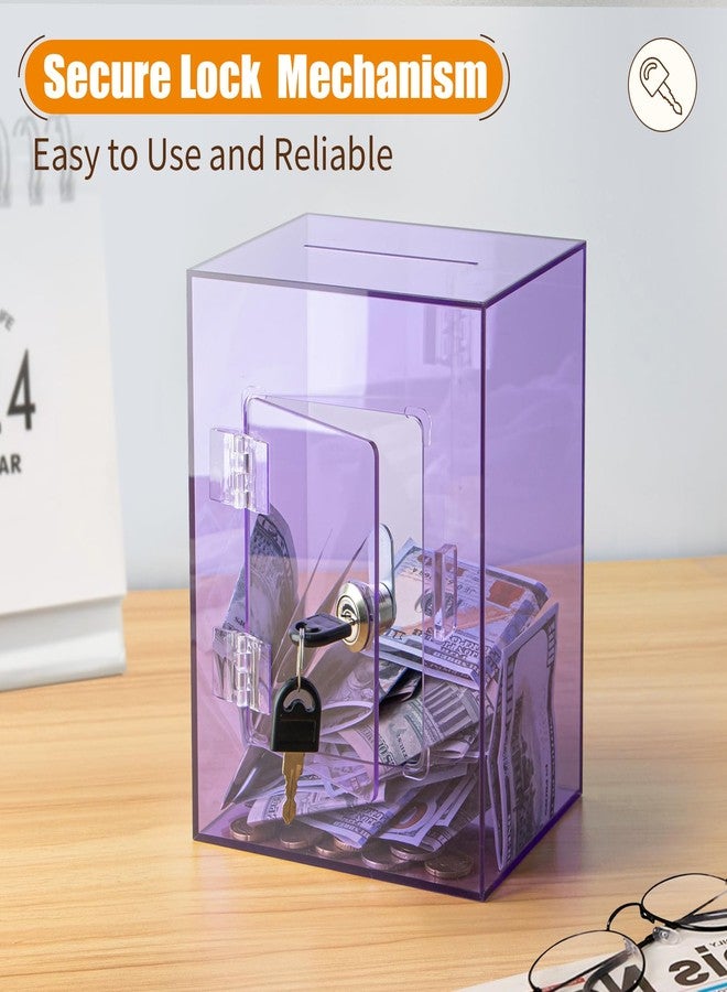 Hicocool Clear Piggy Bank with Lock, Acrylic Piggy Bank for Adults Kids Openable, Reusable Money Saving Box with Key for Birthday (Purple) - Image 2