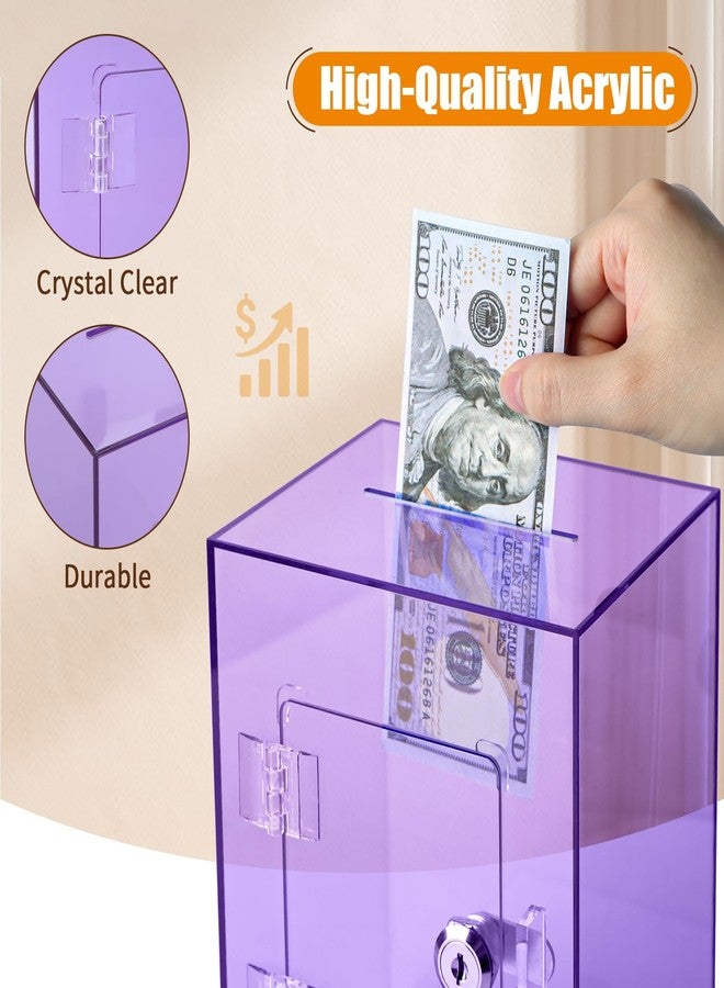 Hicocool Clear Piggy Bank with Lock, Acrylic Piggy Bank for Adults Kids Openable, Reusable Money Saving Box with Key for Birthday (Purple) - Image 4