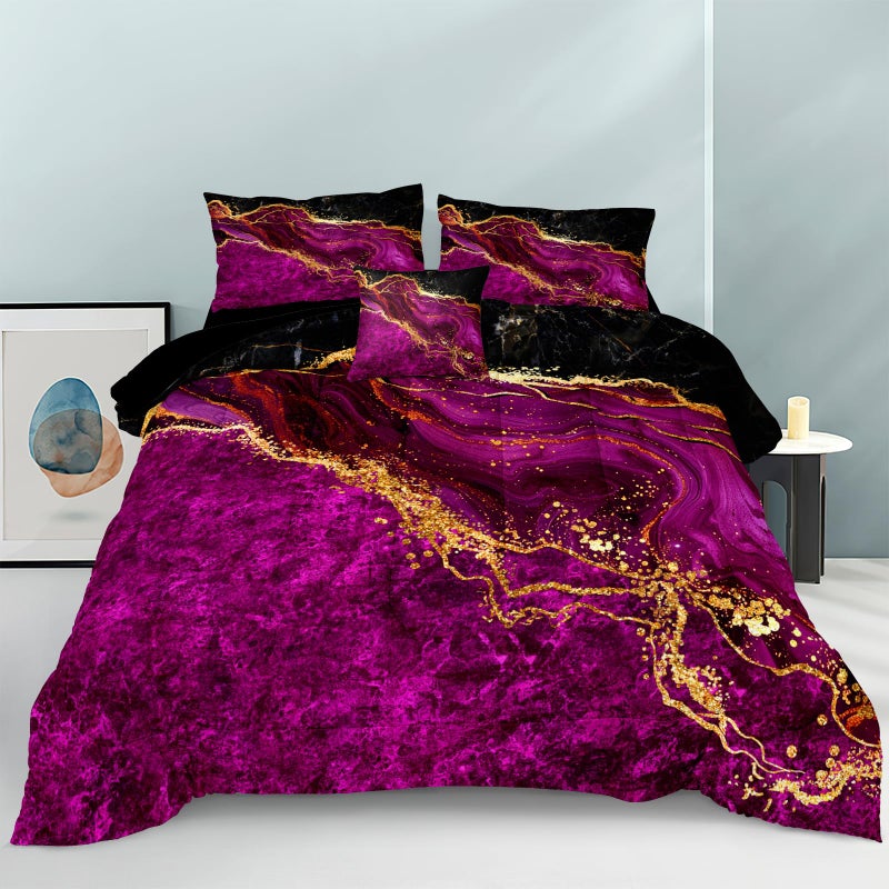 Bedorm Black Gold Comforter Set Hot Pink Marble Bedding Set Queen Size Black Marble Stone Abstract Artwork Bedroom Decor Black Marble Comforter Sets For All Season - Image 2