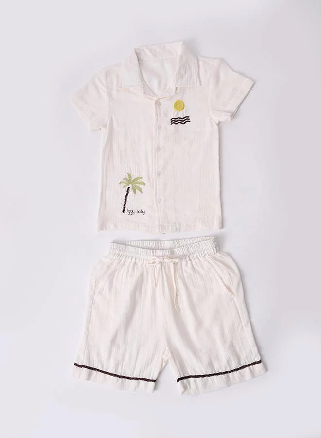 Bella Moda Boys White Embroidered Short Sleeves Shirt And Shorts Set