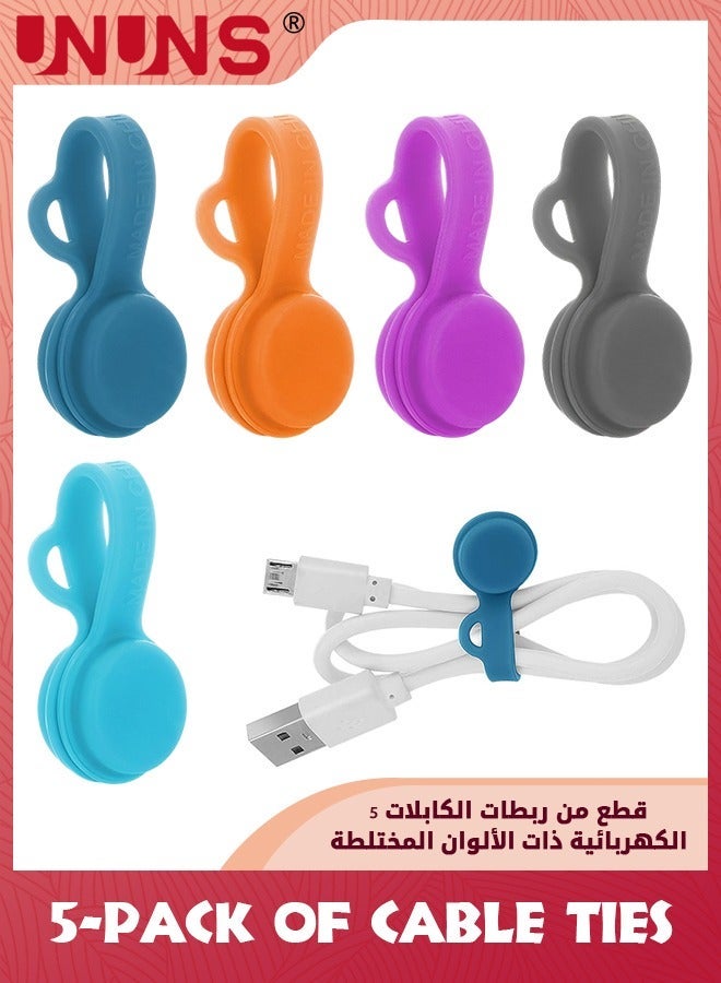 UNUNS 5 Pack Cable Organizers Magnetic Clips,Earbuds Cords Winder Bookmark Clips,Silicone Twist Ties Colorful Headphone Cord Keeper Holder,Cable Manager Straps For Home Office School  - Image 1
