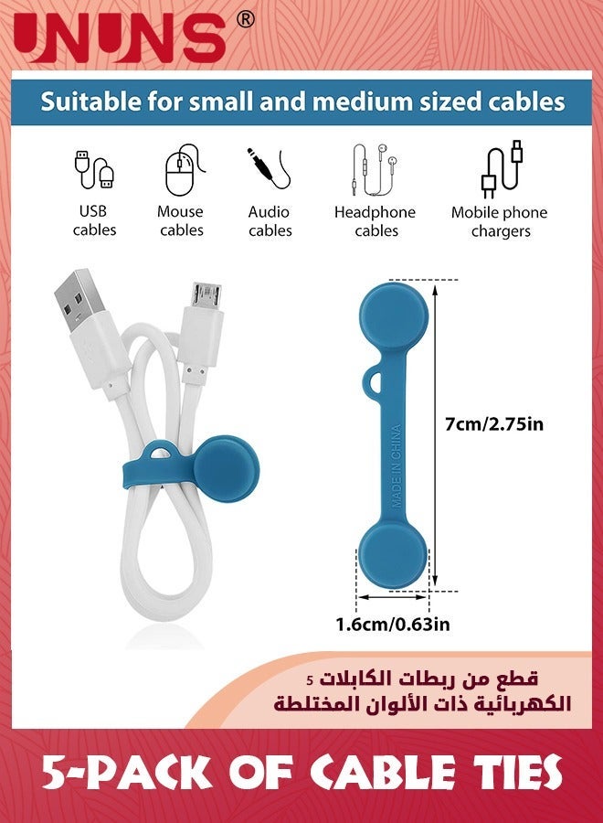 UNUNS 5 Pack Cable Organizers Magnetic Clips,Earbuds Cords Winder Bookmark Clips,Silicone Twist Ties Colorful Headphone Cord Keeper Holder,Cable Manager Straps For Home Office School  - Image 2