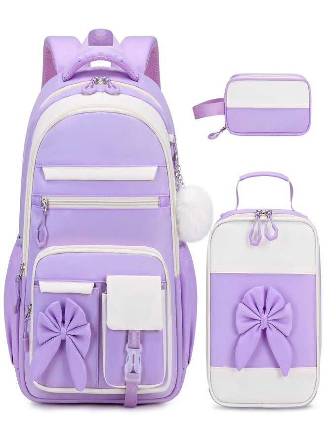 DIGOBAY Backpack for Girls, 3PCS Girls Backpack for School with Lunch Bag Pencil Case, Cute Kids Teens Bookbag for Kindergarten Elementary Preschool Middle School (Purple) - Image 1