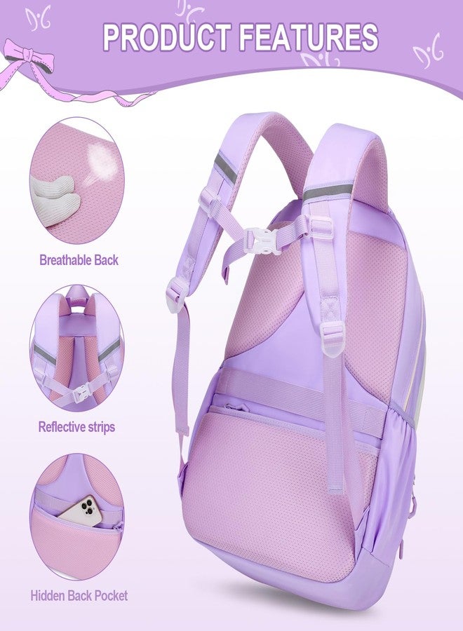 DIGOBAY Backpack for Girls, 3PCS Girls Backpack for School with Lunch Bag Pencil Case, Cute Kids Teens Bookbag for Kindergarten Elementary Preschool Middle School (Purple) - Image 4