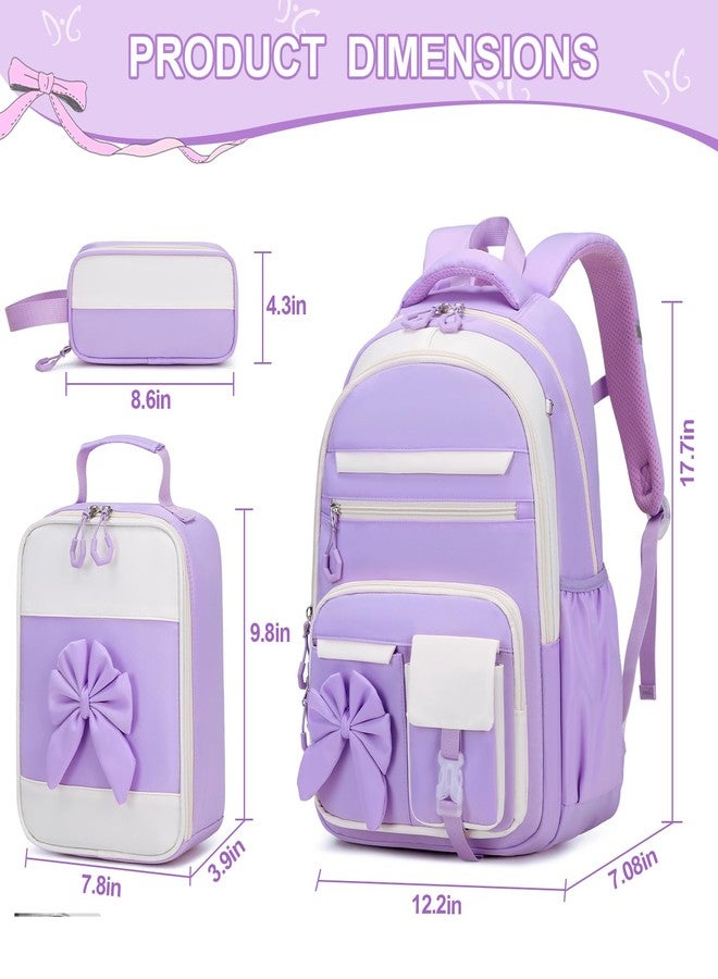 DIGOBAY Backpack for Girls, 3PCS Girls Backpack for School with Lunch Bag Pencil Case, Cute Kids Teens Bookbag for Kindergarten Elementary Preschool Middle School (Purple) - Image 2