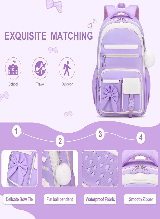 DIGOBAY Backpack for Girls, 3PCS Girls Backpack for School with Lunch Bag Pencil Case, Cute Kids Teens Bookbag for Kindergarten Elementary Preschool Middle School (Purple) - Image 5