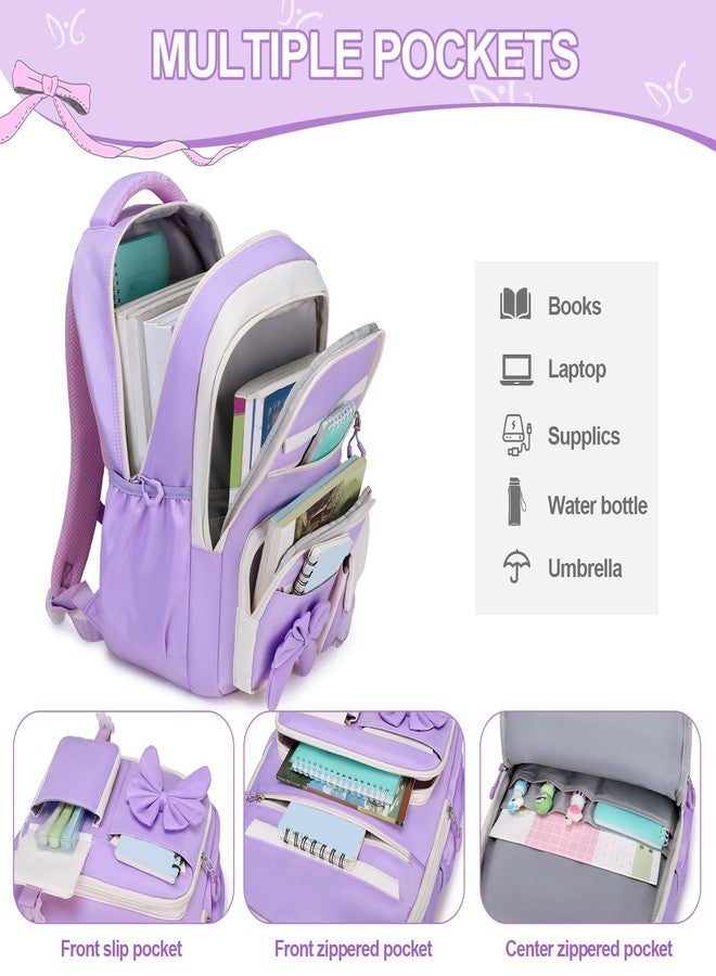 DIGOBAY Backpack for Girls, 3PCS Girls Backpack for School with Lunch Bag Pencil Case, Cute Kids Teens Bookbag for Kindergarten Elementary Preschool Middle School (Purple) - Image 3
