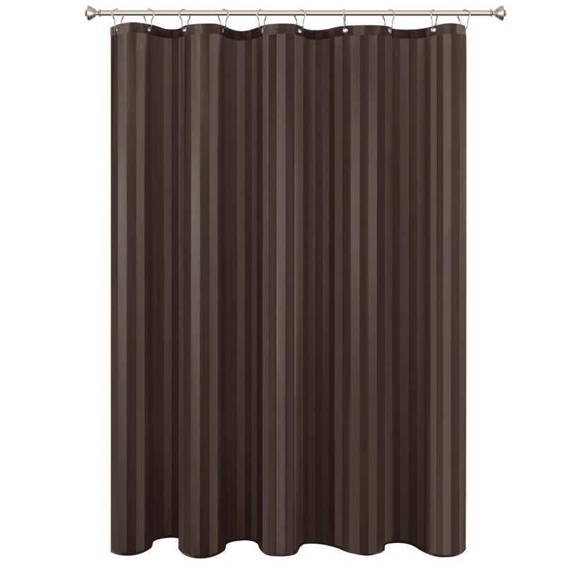 Biscaynebay Fabric Shower Curtain or Liner 72" by 72", Brown Water Repellent Damask Stripes Bathroom Curtains Machine Washable - Image 1