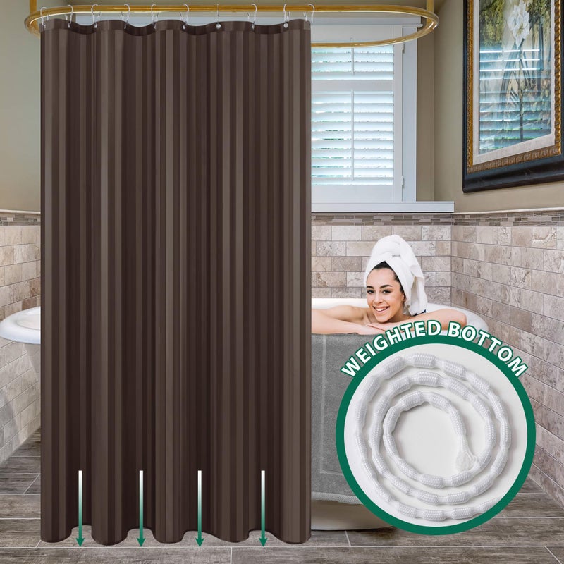 Biscaynebay Fabric Shower Curtain or Liner 72" by 72", Brown Water Repellent Damask Stripes Bathroom Curtains Machine Washable - Image 2