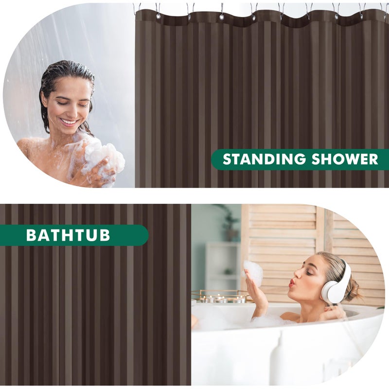 Biscaynebay Fabric Shower Curtain or Liner 72" by 72", Brown Water Repellent Damask Stripes Bathroom Curtains Machine Washable - Image 4