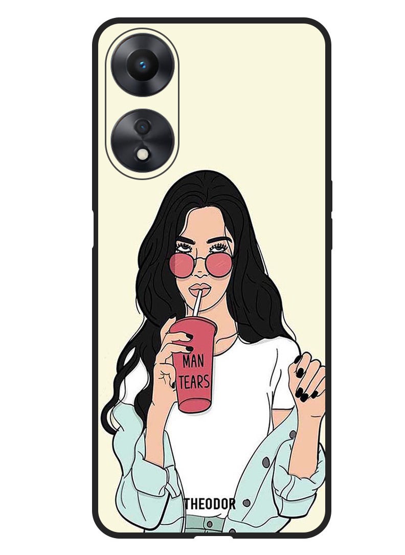Theodor Protective Case Anti Scratch Shock Proof Bumper Cover For Oppo A98 Girl Drinking Coffee  - Image 1