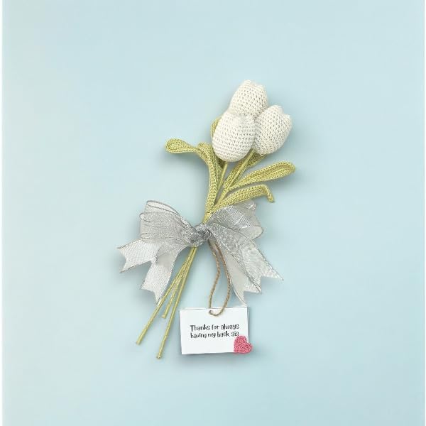 Happy Threads|Handmade Crochet White Tulips Flower Bouquet,Eco-Friendly & Elegant Floral Arrangements for Sisters,Best Decorative & Gifting Items for Home and Office - Image 1