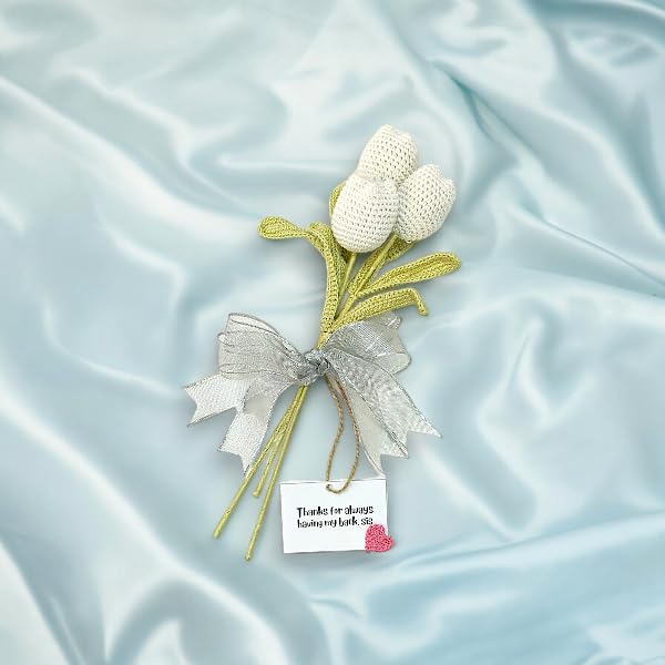 Happy Threads|Handmade Crochet White Tulips Flower Bouquet,Eco-Friendly & Elegant Floral Arrangements for Sisters,Best Decorative & Gifting Items for Home and Office - Image 3