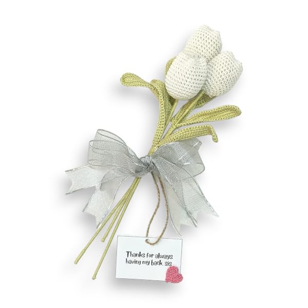 Happy Threads|Handmade Crochet White Tulips Flower Bouquet,Eco-Friendly & Elegant Floral Arrangements for Sisters,Best Decorative & Gifting Items for Home and Office - Image 2