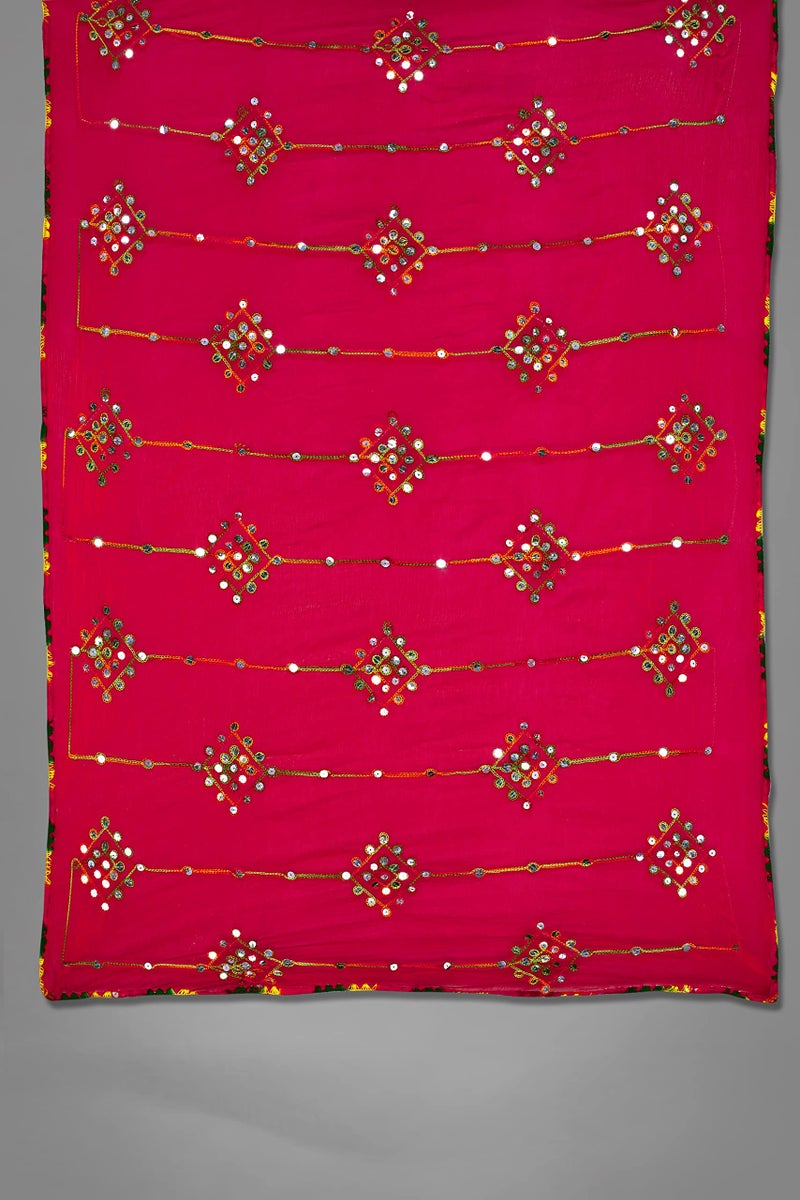 KEMZA Women's Embroidered Mirror Work Chiffon Dupatta For Women And Girls (Pink_Free size) - Image 5