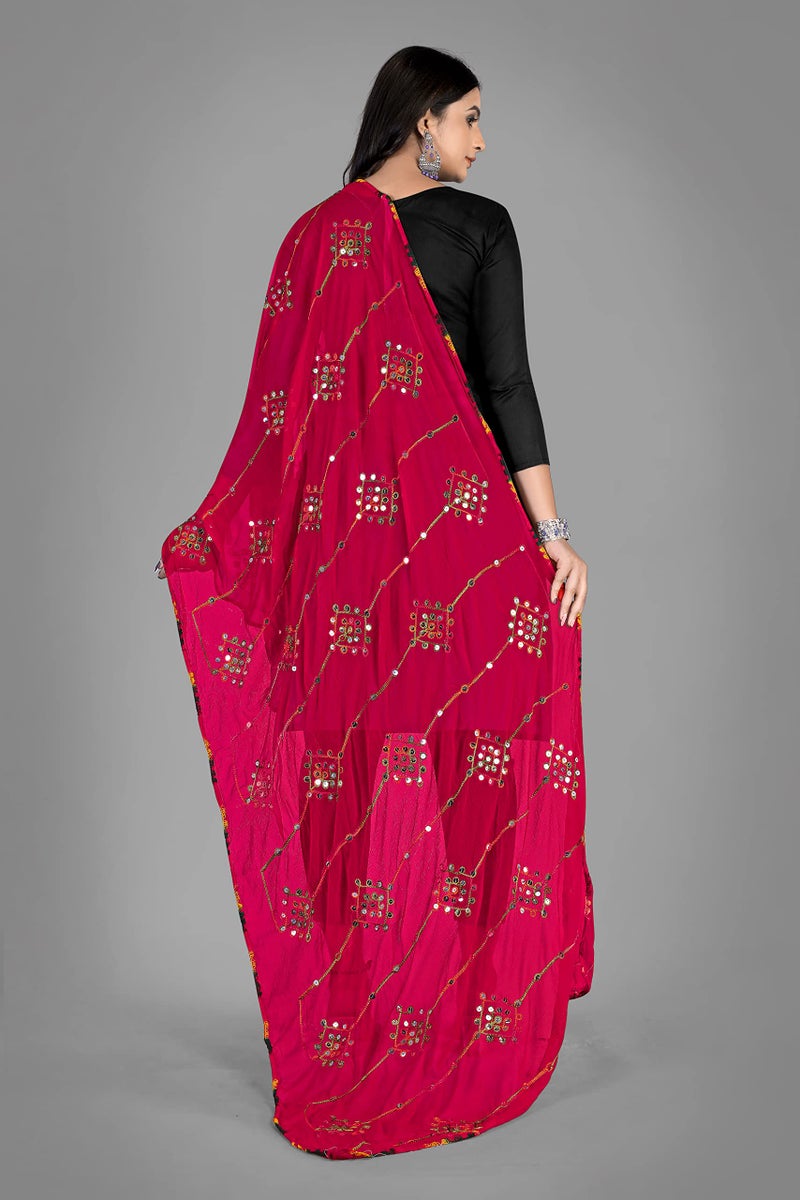 KEMZA Women's Embroidered Mirror Work Chiffon Dupatta For Women And Girls (Pink_Free size) - Image 4