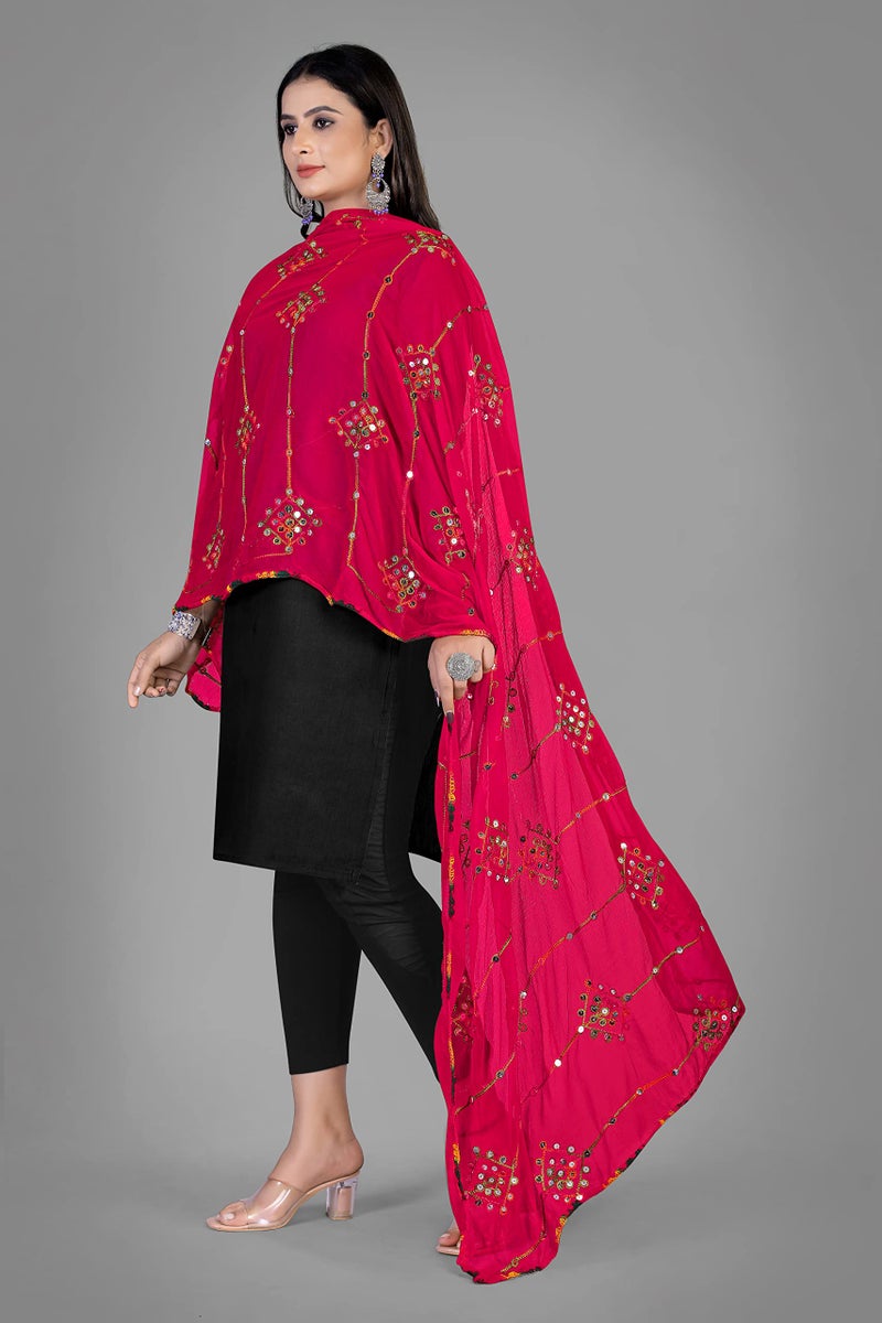 KEMZA Women's Embroidered Mirror Work Chiffon Dupatta For Women And Girls (Pink_Free size) - Image 2