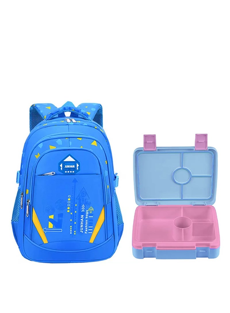 ستار بيبيز مجموعات ستار بيبيز بي تي إس - حقيبة ظهر مدرسية للمراهقين والأولاد والبنات وحقيبة الكتب الابتدائية، صندوق غداء مع 4 حجرات، خالية من البيسفينول أ، مضادة للتسرب - عبوة من قطعتين - أزرق - Image 1