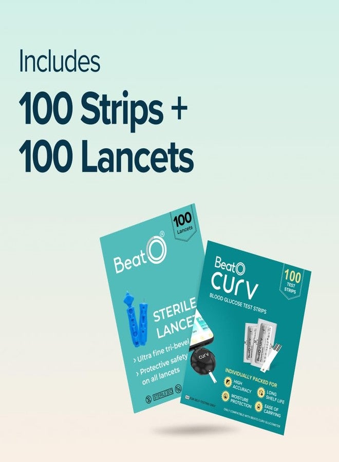 BeatO CURV - Blood 100 Glucose Test Strips & 100 Lancets - Image 3