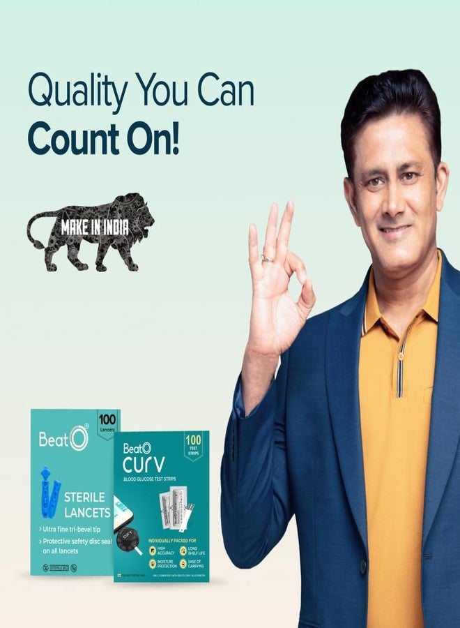 BeatO CURV - Blood 100 Glucose Test Strips & 100 Lancets - Image 2