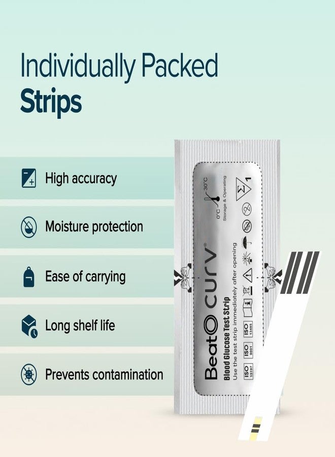 BeatO CURV - Blood 100 Glucose Test Strips & 100 Lancets - Image 4