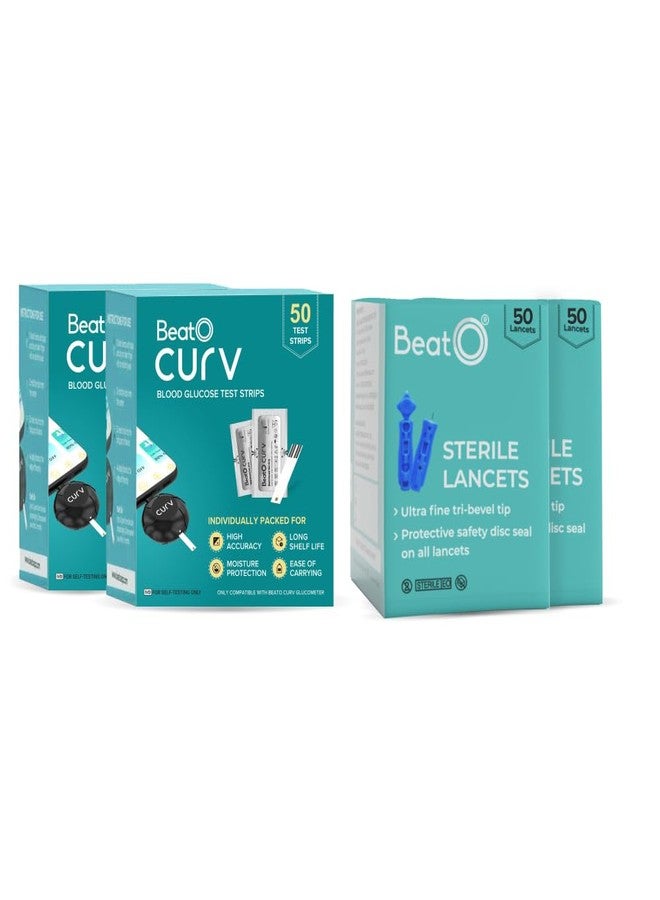 BeatO CURV - Blood 100 Glucose Test Strips & 100 Lancets - Image 1