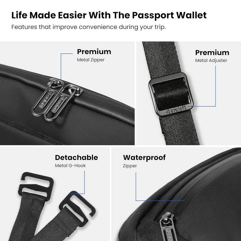 CRALOFT Family Travel Passport Cover for Men and Women, Passport Holder for Couple with Detachable Belt & Waterproof Zipper, Organizer Wallet Pouch for 8 Passports, 4 Cards, Boarding Pass - Image 5