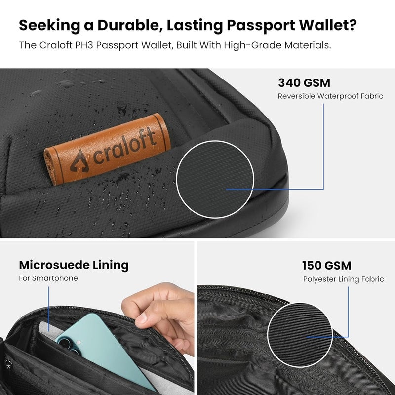 CRALOFT Family Travel Passport Cover for Men and Women, Passport Holder for Couple with Detachable Belt & Waterproof Zipper, Organizer Wallet Pouch for 8 Passports, 4 Cards, Boarding Pass - Image 4