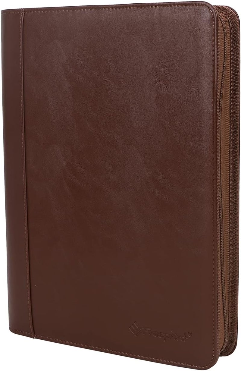 Freeprint Zippered Portfolio 3 Ring Binder Organizer with Writing Pad Legal Size Letter - PU Leather Padfolio Document Organizer for Interview Business，Brown - Image 2