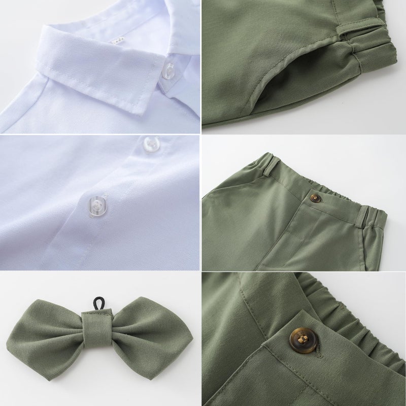 Kimocat Baby Boys Gentleman Bowtie Formal Outfit Suits Tuxedo Vest Wedding Party Suit Olive Green - Image 4