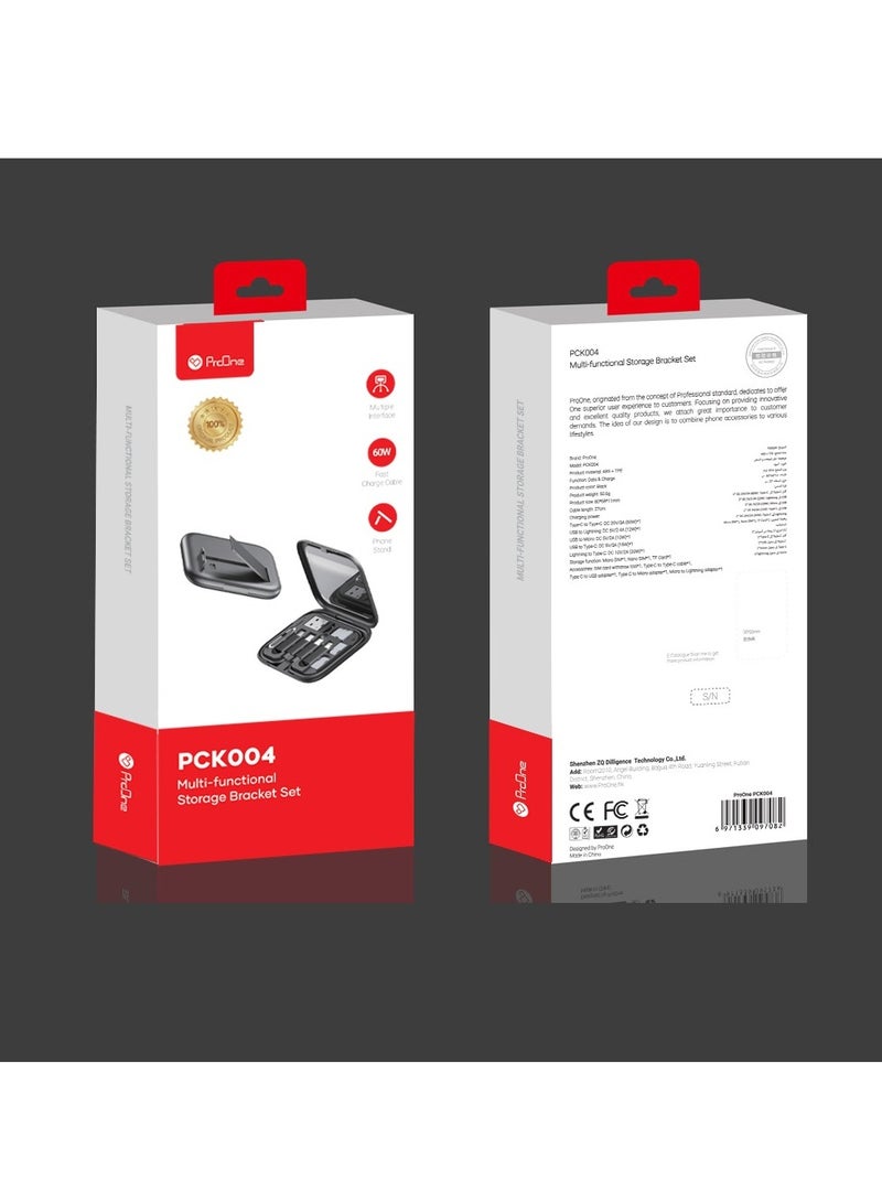 ProOne  All-in-One 60W USB Adapter Kit - Multi-functional Adapter, USB-C to Lightning, Type-C Micro Adapter, Fast Charging, Data Transfer, Travel-Friendly with Card Slots