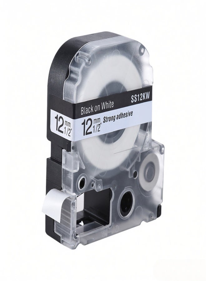 Black on White Label Tape 12mm * 8m Compatible for Kingjim Epson Label Printer LW400/LW600/SR230C/SR230CH/SR530C/SR550C - Image 2