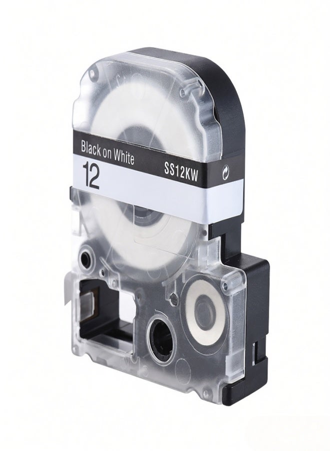 Black on White Label Tape 12mm * 8m Compatible for Kingjim Epson Label Printer LW400/LW600/SR230C/SR230CH/SR530C/SR550C - Image 1