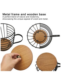 LKTOCAFT Coffee Pod Holder with Wooden Base and Lid, Metal Coffee Pod Basket Compatible with Nespresso Vertuo Pods and Capsules, Cup Holder and Coffee Pod Storage, Coffee Bar Decor  - Image 3
