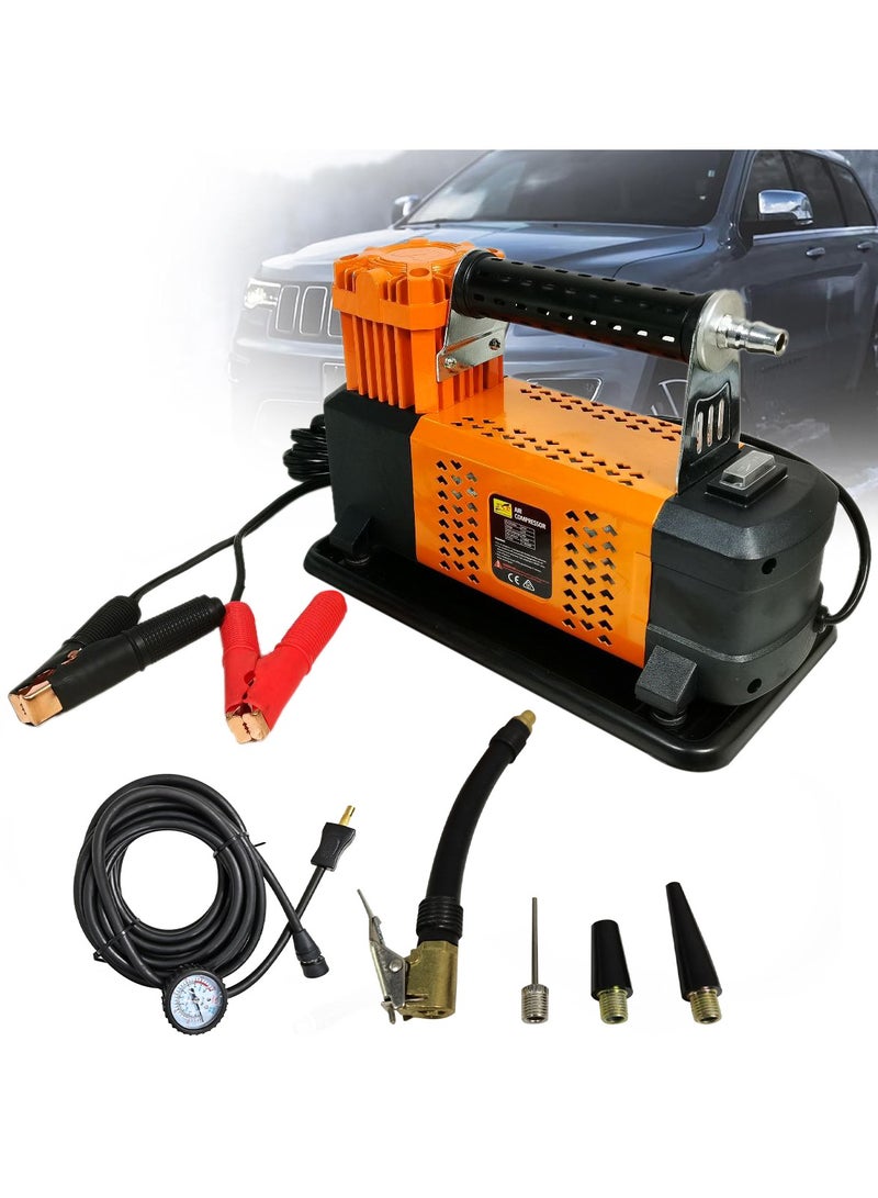 3XR 12V Heavy Duty Portable Air Compressor, 250L/Min High Flow Tire Inflator Pump, 150 PSI, All-Metal Body, Pure Copper Motor, with Pressure Gauge & Nozzle Kit for Car, Truck, SUV, RV, Motorcycle - Image 1