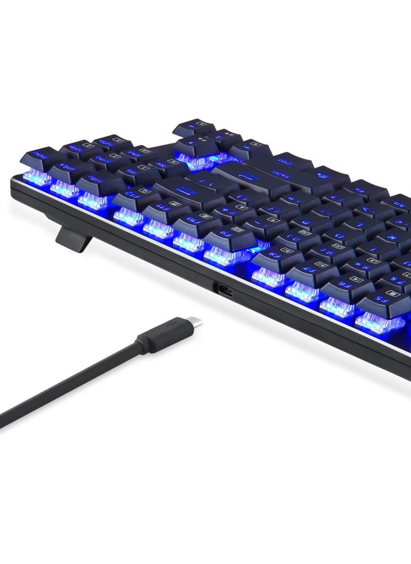 Generic - EagleTec KG060-BR Blue LED Mechanical Keyboard , 87 Mechanical keys with medium resistance, audible click sound and tactile bump feedback , multiple lighting effects speeds and brightness levels for PC and laptop - Brown switch - Image 1