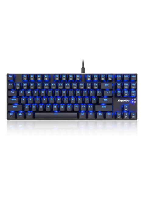 EagleTec KG060-BR Blue LED Mechanical Keyboard , 87 Mechanical keys with medium resistance, audible click sound and tactile bump feedback , multiple lighting effects speeds and brightness levels for PC and laptop - Brown switch